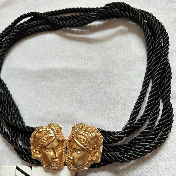 New Zara Gold Black Greek Roman Face Cord Belt Size 30 34 4736/183 - Picture 4 of 10